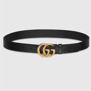 Gucci GG Marmont Black Belt with Gold Buckle